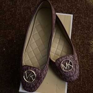 Michael Kors Women's Burgundy Loafers with Gold Logo
